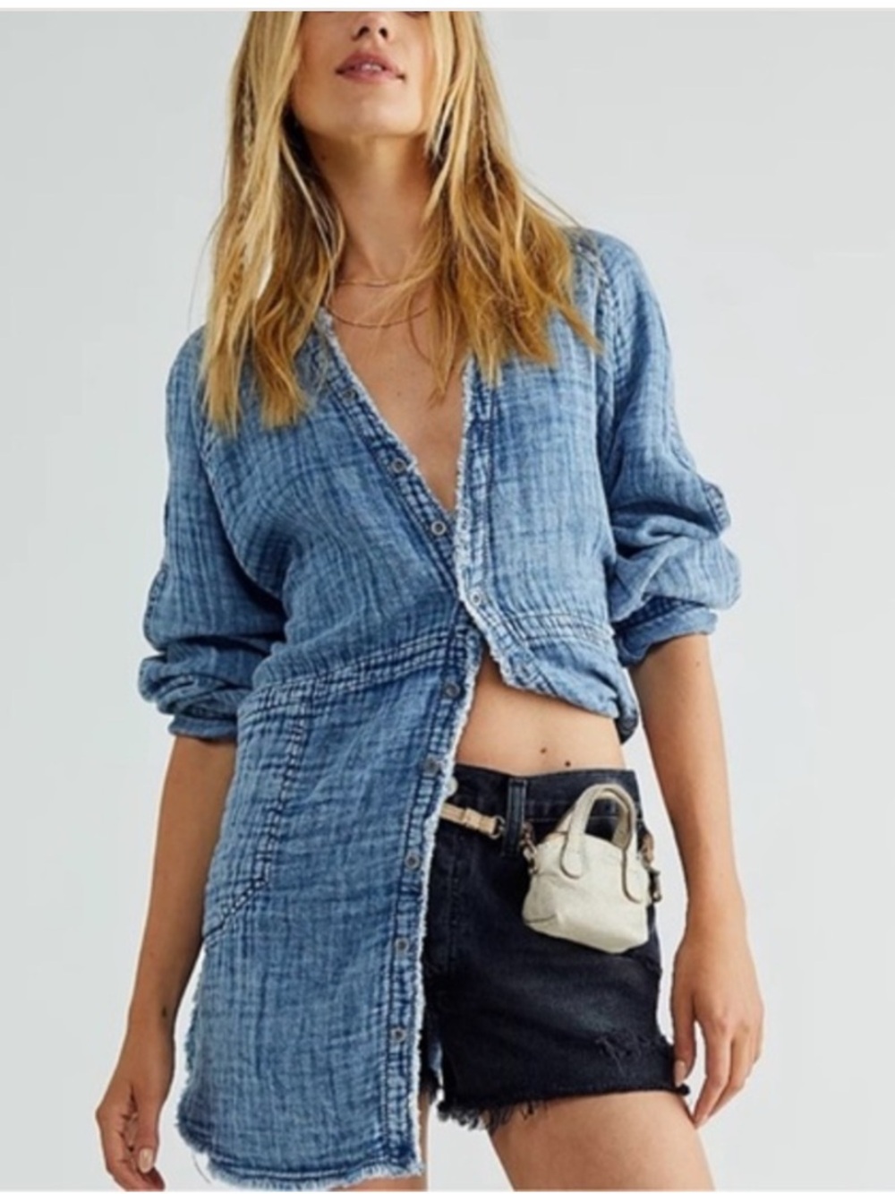 Free People We the Free Summer Daydream Indigo Button-down Boho Size S